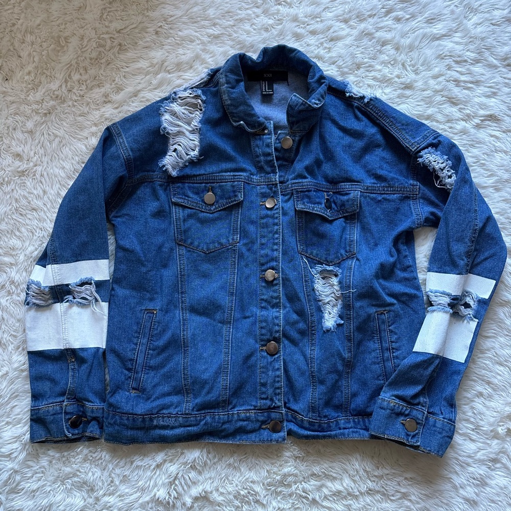 Forever 21 Blue Distressed Denim Jacket